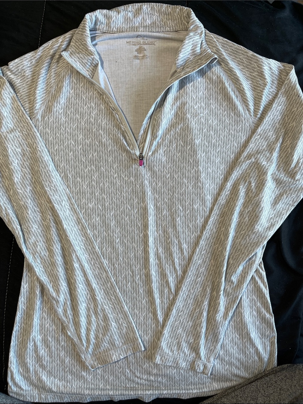 Merino wool Light Gray Patterned Quarter-Zip Long Sleeve Top